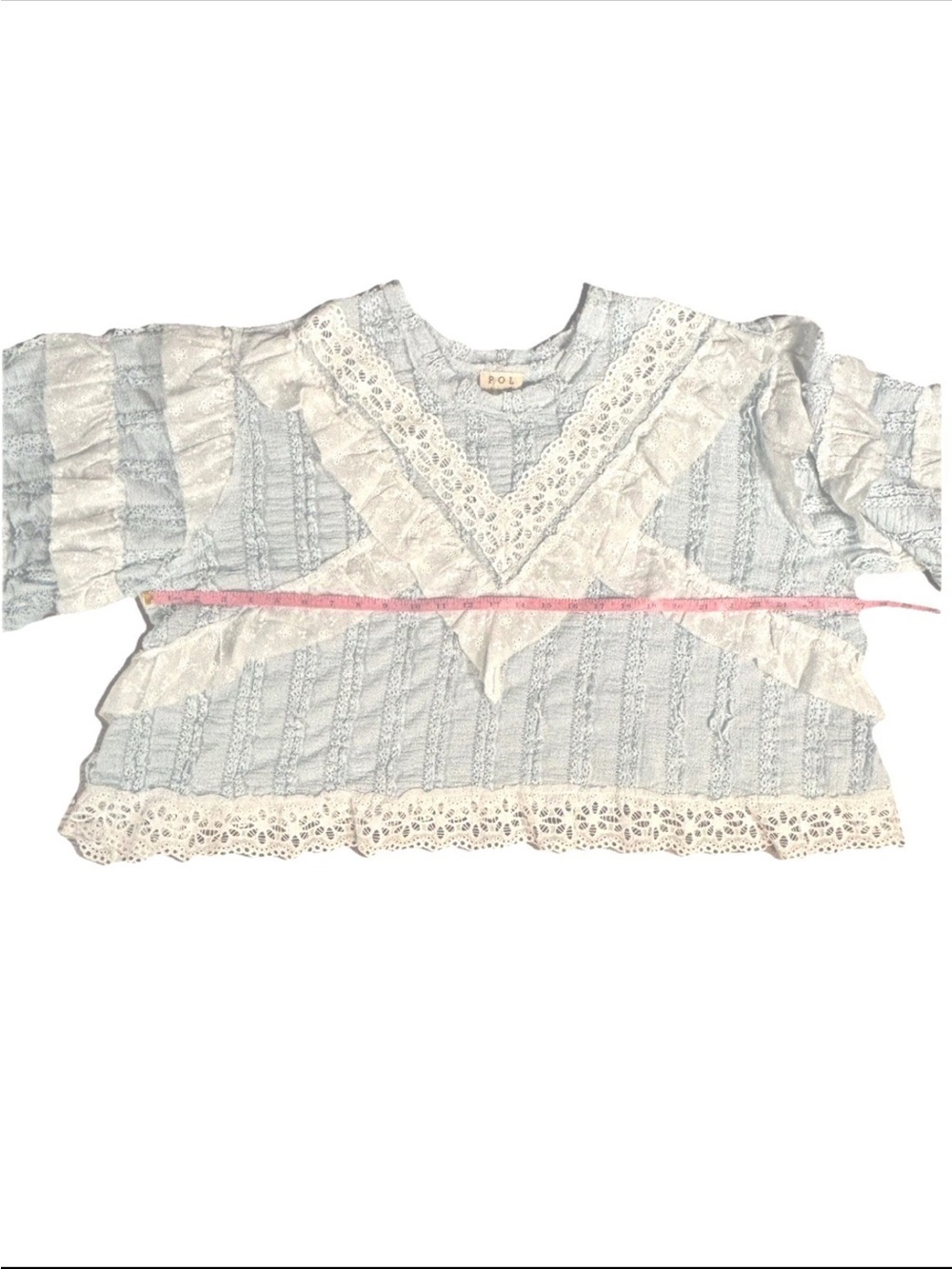 POL Light Blue and White Lace Ruffle Sweatshirt - Picture 6 of 8